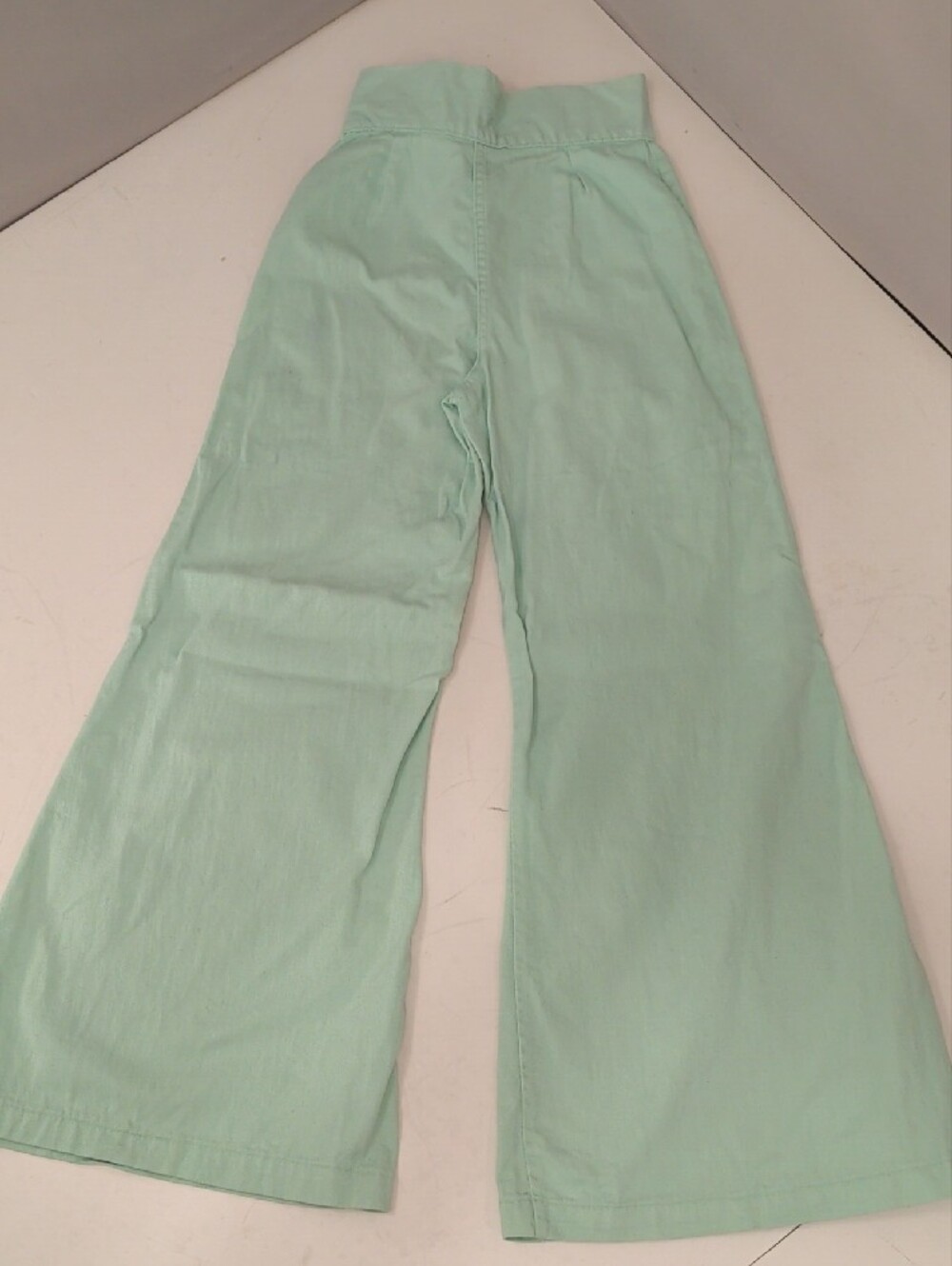 Authentic 70s Vintage High Waist Pastel Mint Green Super Wide Leg Pants SeeMeas - Picture 3 of 8